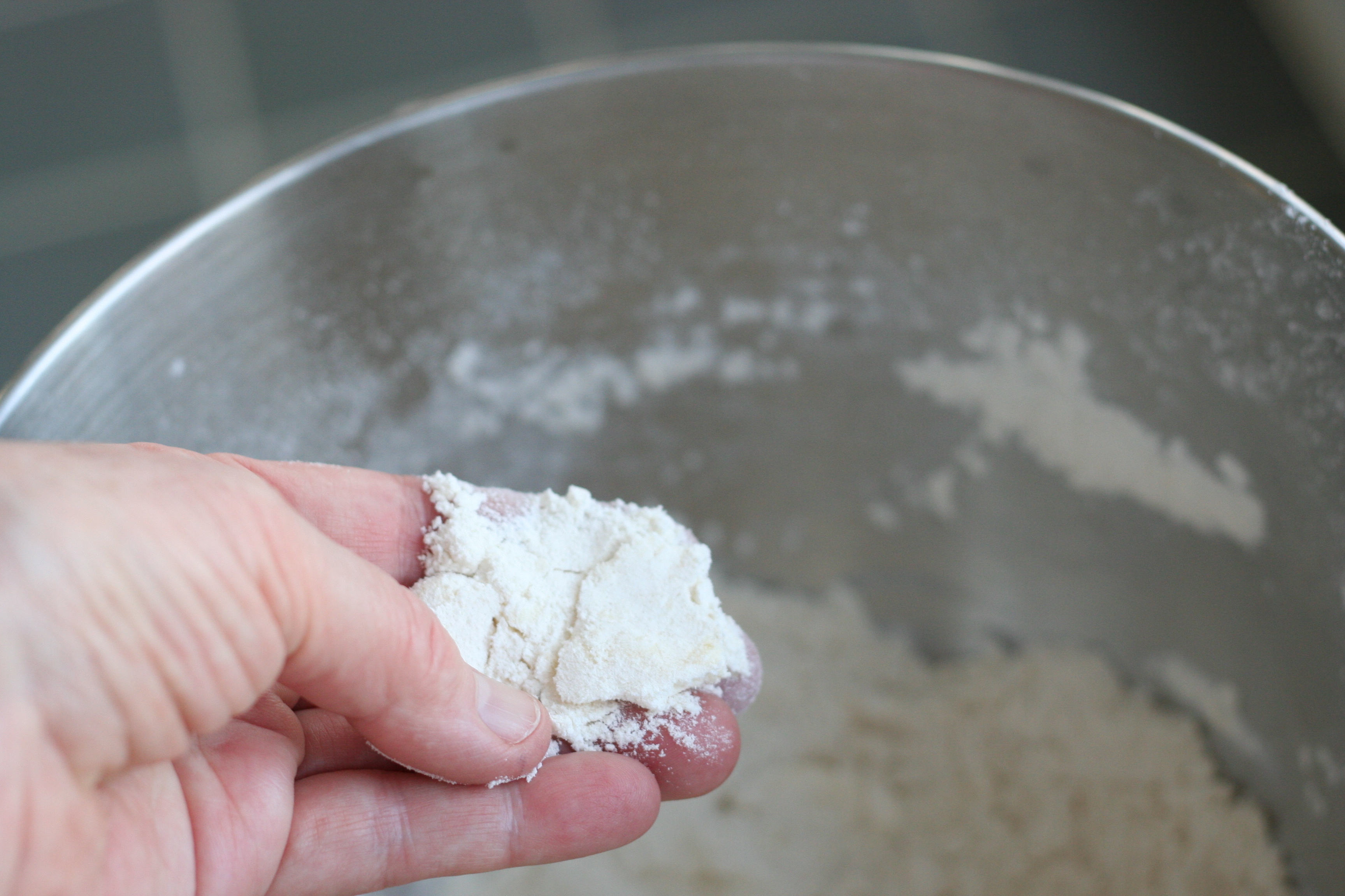 Stop mixing when the butter is in flakes the size of cornflakes.
